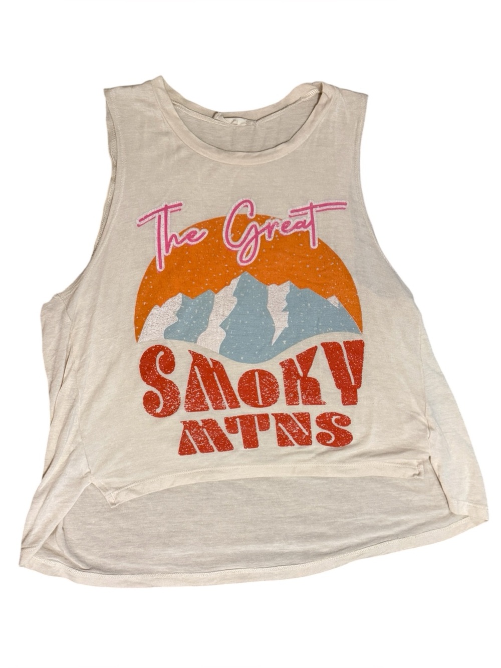 Altar'd State Cream Graphic Tank with Retro Mountain Print